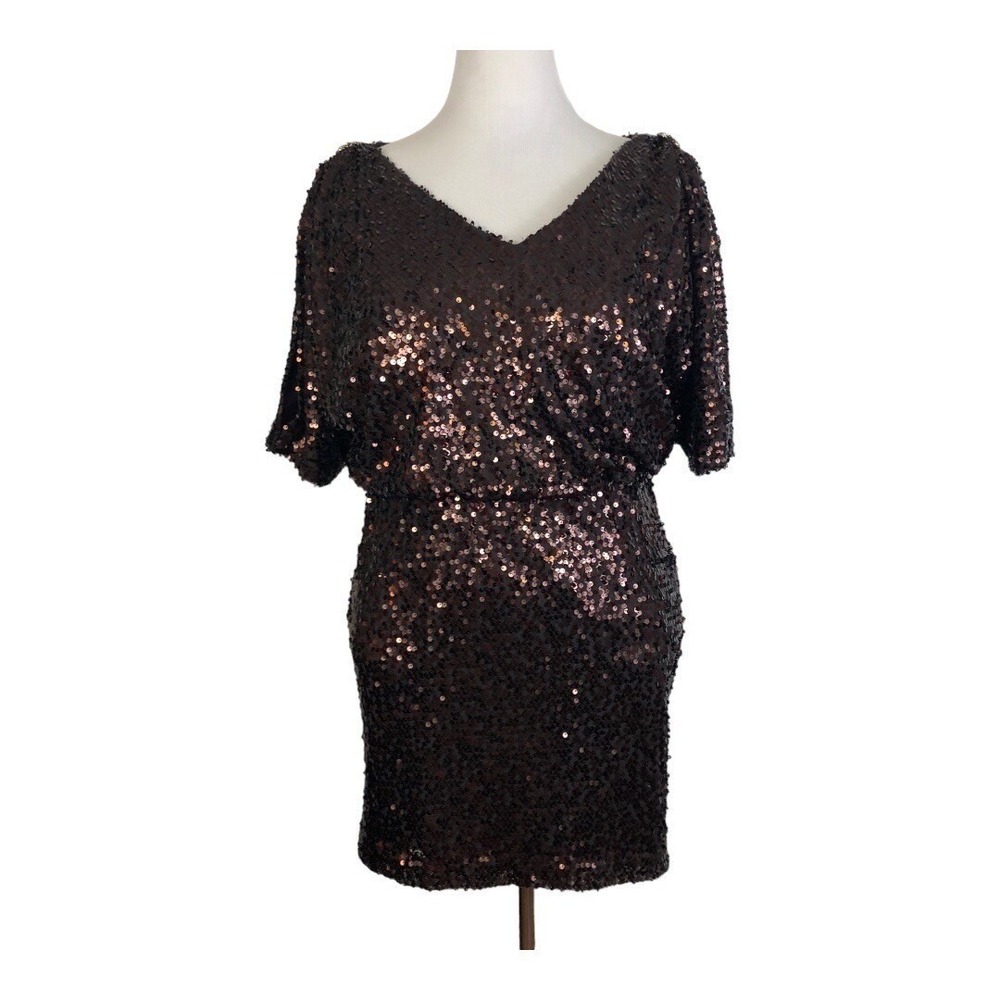 CACHET Sequin Rhinestone Mini DRESS 10 Brown Beaded HOCO Party Glam Showgirl